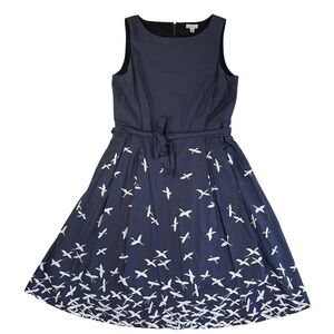 L.L. Bean Signature Coastal Grandmother Bird Print Dress 12 Nautical Preppy